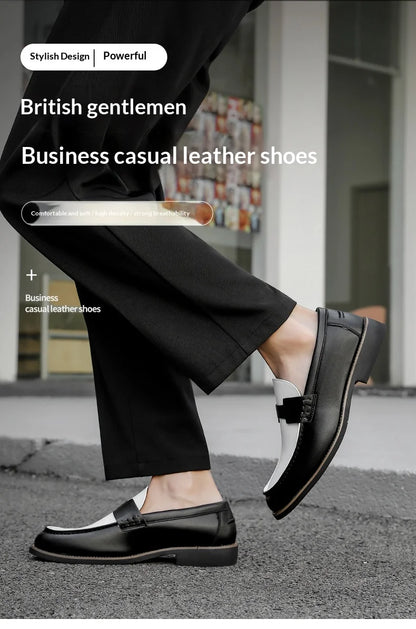 Luxury Brand Loafers Men's Black and White Color Leather Shoes Slip-on Fashion Soft-soled Casual Shoes Party Wedding Moccasin