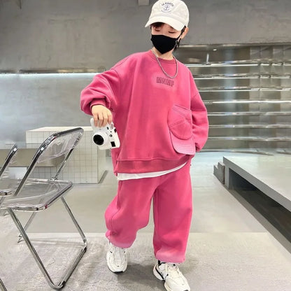 Sweatshirt Set Korean Children's Clothes 2025 Boy Clothing 7 12 Years Top Bottom Child Autumn Winter Year Old Kids Junior Boys'