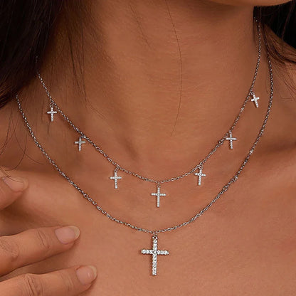 Certified Moissanite Diamond Necklace with Cross Shape Pendant S925 Silver Plated 18k Stacking Neck Chain for Women Fine Jewelry