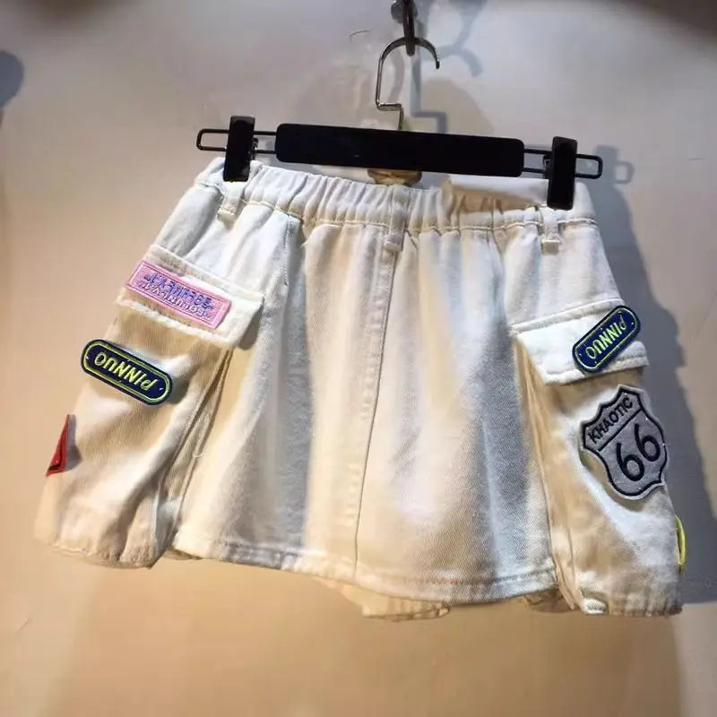 2026 Summer New Embroidery Letter High Waist Cargo Pocket Denim Shorts Women