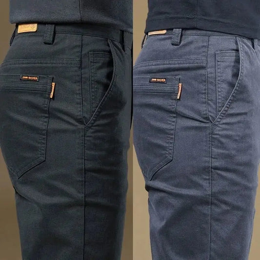 2026 Summer Thin Cotton Men's Casual Pants Trendy Versatile Elastic Light Business Trousers Work Formal Slim Straight Pants