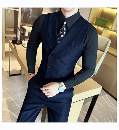Men Luxury Double Breasted Design Solid Vest Formal Groom Wedding Dress Suit Vest Set Fashion Mens Club Singer Clothing 6XL-M