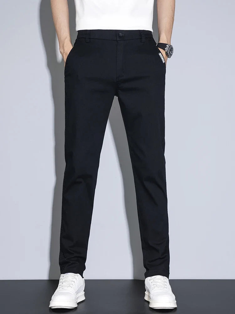 2025 New Men's Casual Pants Spring Summer Thin Business Straight Cotton Stretch Classic Work Trousers Korean Brand Clothing