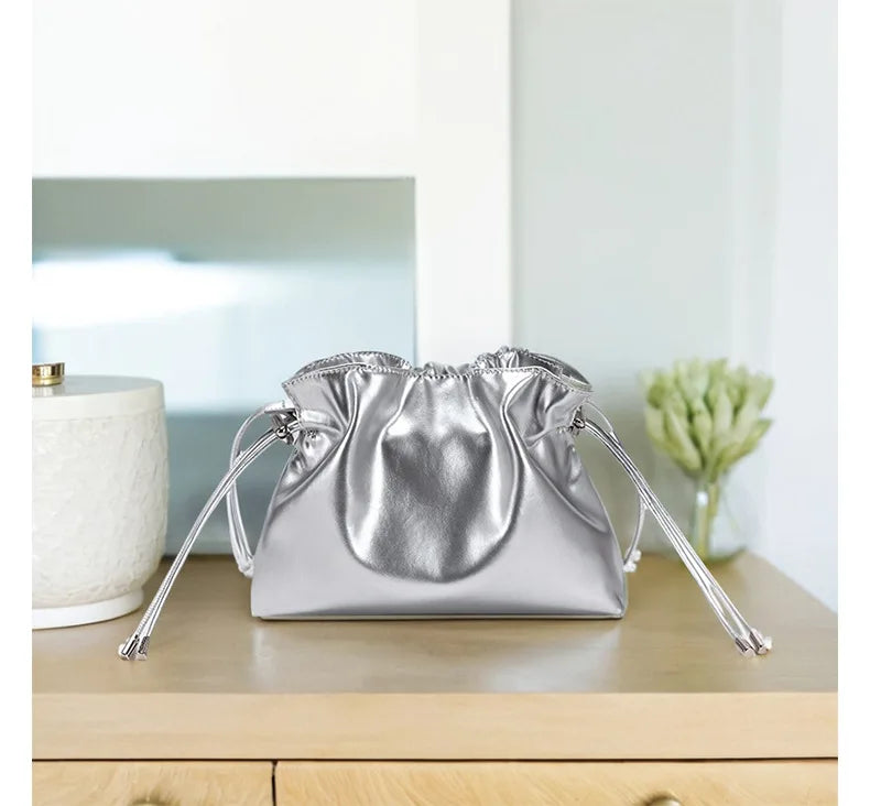 Luxury Pleated Cloud Crossbody Bag - Premium Genuine Leather Drawstring Shoulder Purse, Versatile Small Bag for Elegant Lady