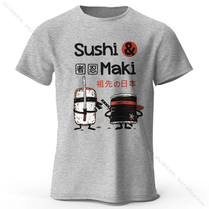 Kawaii Sushi Harajuku Printed 100% Cotton T-Shirt, Soft & Breathable Round Neck Short Sleeve Tee, Unisex Cute Style