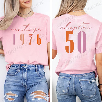 Fashion Women's T Shirts Clothing Vintage 50th Birthday Women Aesthetic T-shirts Classic 1976 Graphic 50 Bday Casual Tee Shirts