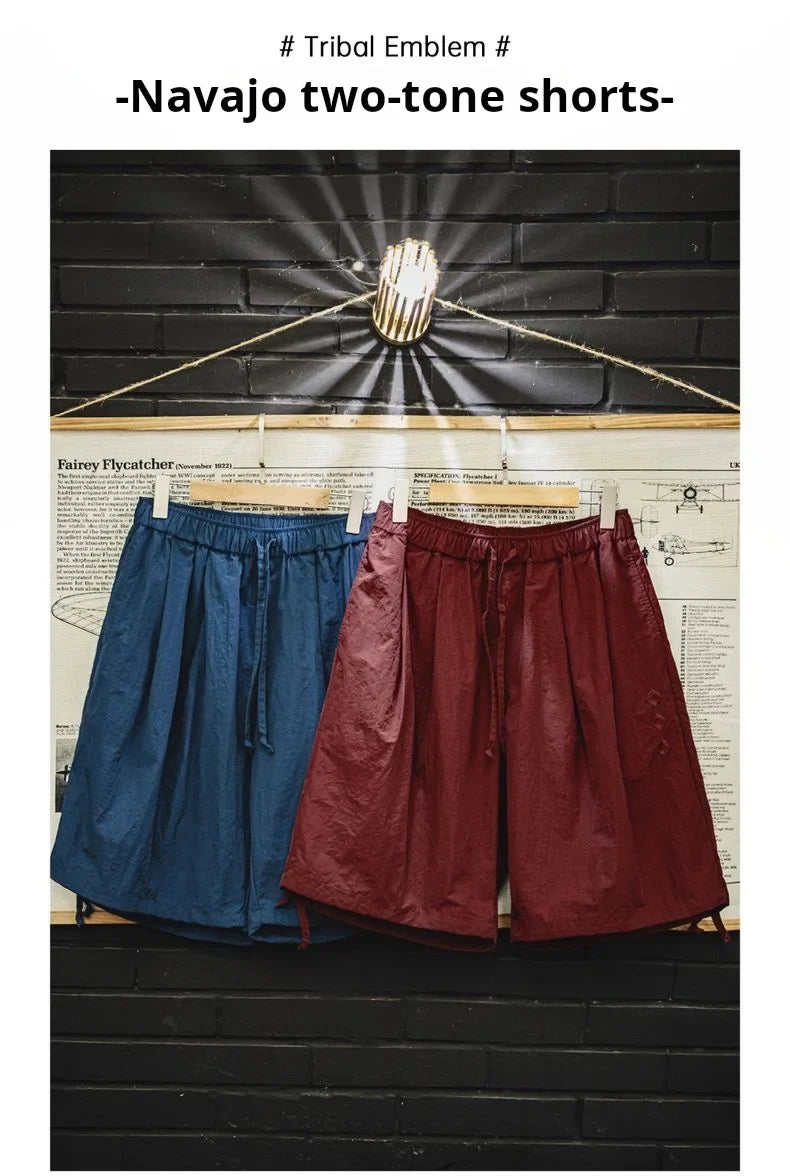 Casual Navajo Embroidered Shorts Loose Fit Beach Thin Pants with Elastic Waist Pockets Cargo Short for Men's Summer Bottom