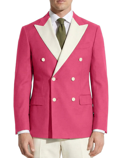 Classic Men's Tuxedo Jacket White Peak Lapel Patched Double Breasted Slim Fit Blazer for Business Formal Wedding Groom Prom Coat