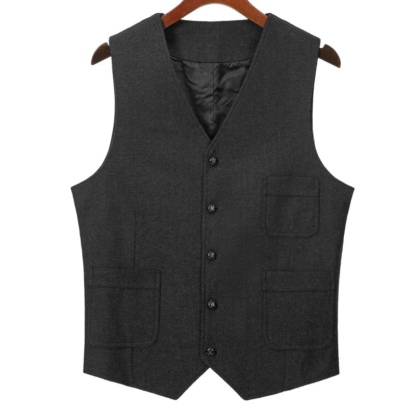 Men Vest Green Herringbone Solid Single Button Waistcoat For Birthday Wedding Business Banquet Work Daily Casual Men Suit Vest