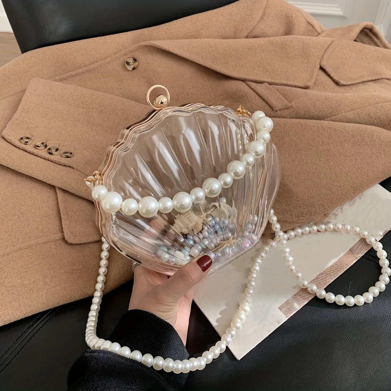 Clear Acrylic Shell Shaped Bag, Trendy Chain Crossbody Bag, Women's Niche Design Novelty Purse