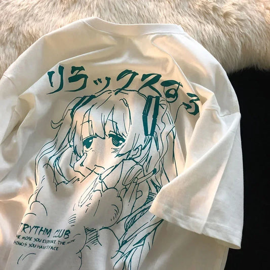 Women Clothing Women's T Shirt Y2k Japanese Harajuku Graphic Kawaii T Shirts Anime Print Oversized T Shirt Plus Size Grunge Top