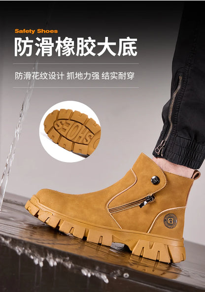 Steel Toe Work Boots side zipper anti-slip work shoes  Anti-Smash Anti Puncture industrial construction waterproof safety shoes