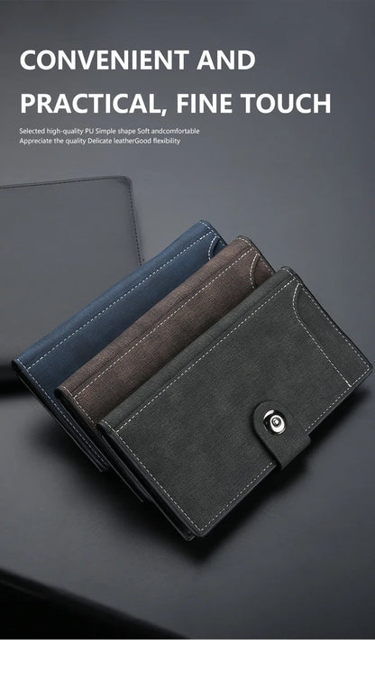 Magnetic Buckle Trifold Men Wallet PU Leather Business Casual Multi Card Holder Short Long Style Male Daily Purse Cartera Hombre