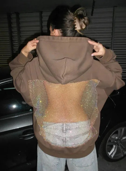 Women Transparent Mesh Hoodie Fashion Hollow Pullover Lightweight Long Sleeve Sweatshirt for Daily and Streetwear Style