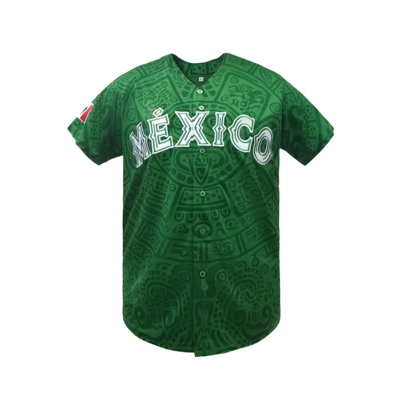 Men's Baseball Jersey Short Sleeve with "MEXICO" Embroidery Breathable Loose Fit for Casual Parties, Sports & Outdoor Activities