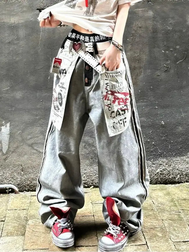 2025 Autumn Winter Women's Denim Pants Y2K Low Rise Stacked Jean Harajuku Goblin Core Cowboy Japanese Wide Fit Baggy Grunge Men