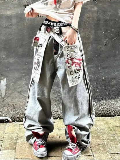 2025 Autumn Winter Women's Denim Pants Y2K Low Rise Stacked Jean Harajuku Goblin Core Cowboy Japanese Wide Fit Baggy Grunge Men