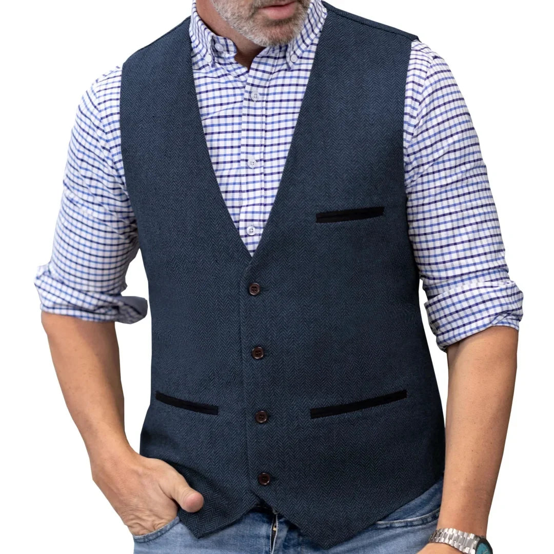 Men Vest Brown V Neck Single ButtonTweed Casual Business Waistcoat For Wedding Party Banquet Prom Work Men Suit Vest