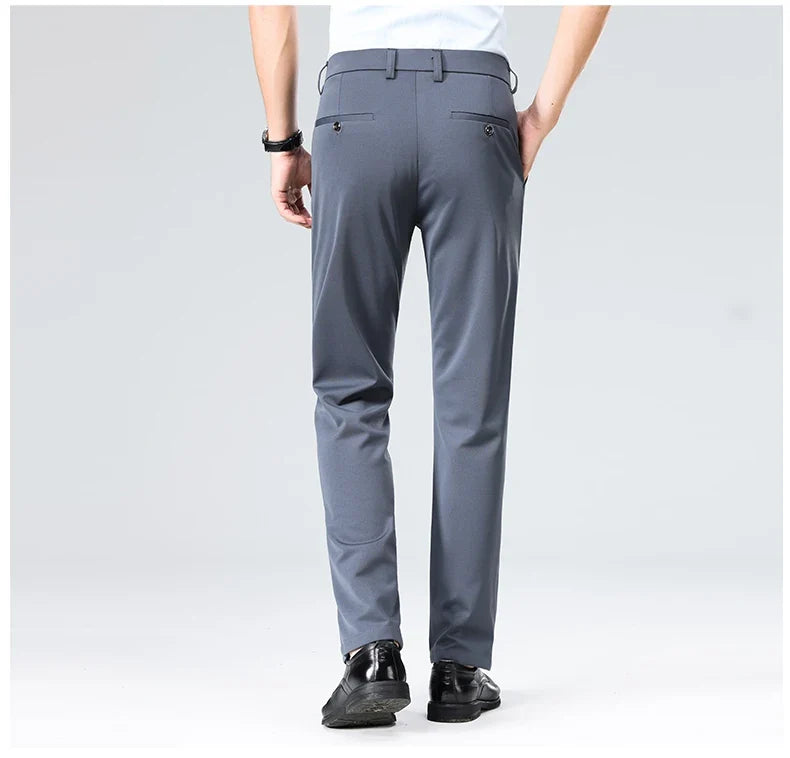 Men Suit Pants Light Thin Elastic Slim Fit Dress Pants Business Solid Casual Straight Leg Trouser Men Clothing Oversize 29-42