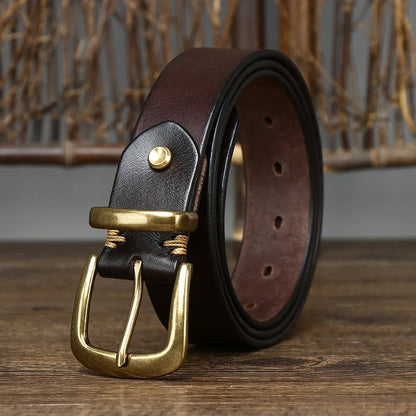 3.3CM Thick Pure Cowhide Copper Buckle Genuine Leather Casual Jeans Belt Men High Quality Retro Luxury Brand Male Strap Cintos