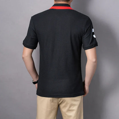 Men's polo shirt USA Chicago short sleeve Royal leisure sports party cotton embroidered with slit contrast color original