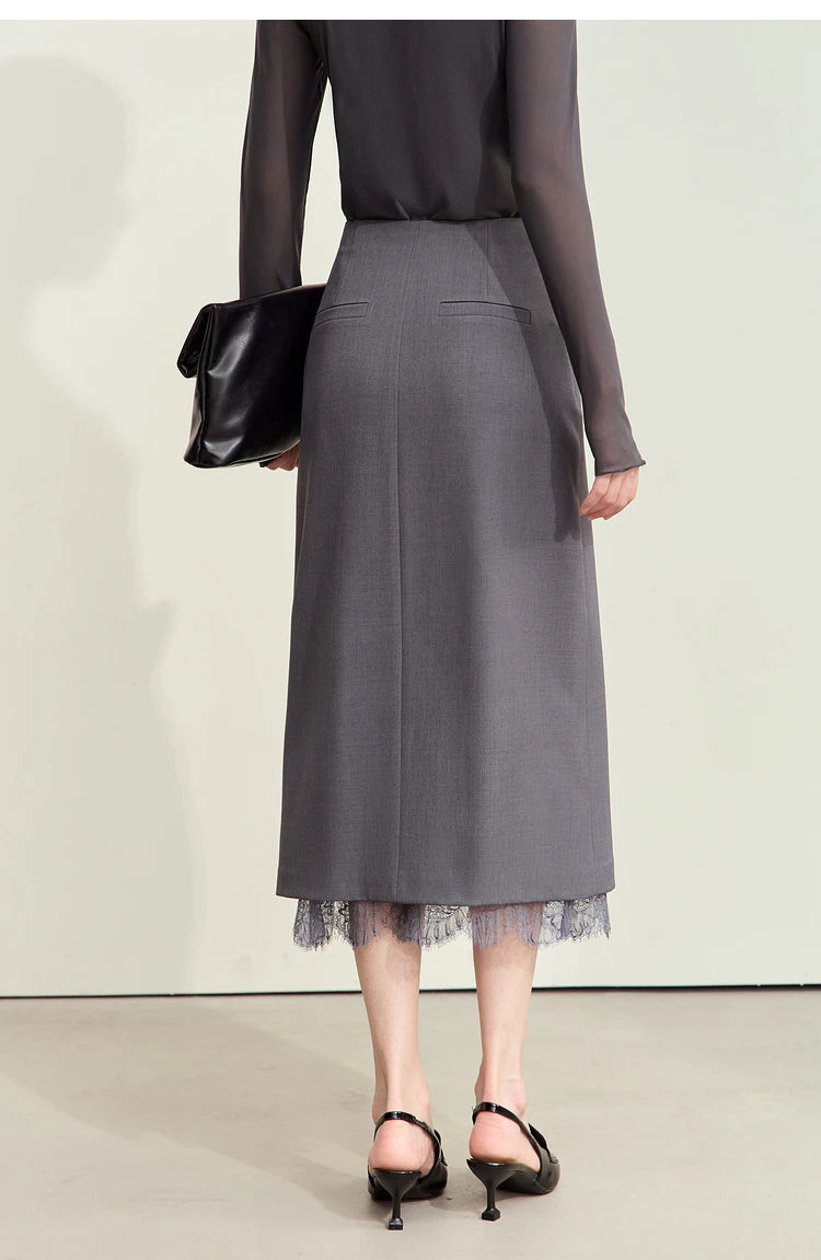 Minimalism Skirts for Woman 2025 Spring New Elegant Patchwork Lace Women's Clothing Retro Lady A-Line Pleated Skirt12443013