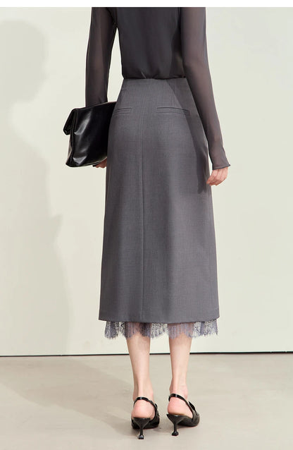 Minimalism Skirts for Woman 2025 Spring New Elegant Patchwork Lace Women's Clothing Retro Lady A-Line Pleated Skirt12443013