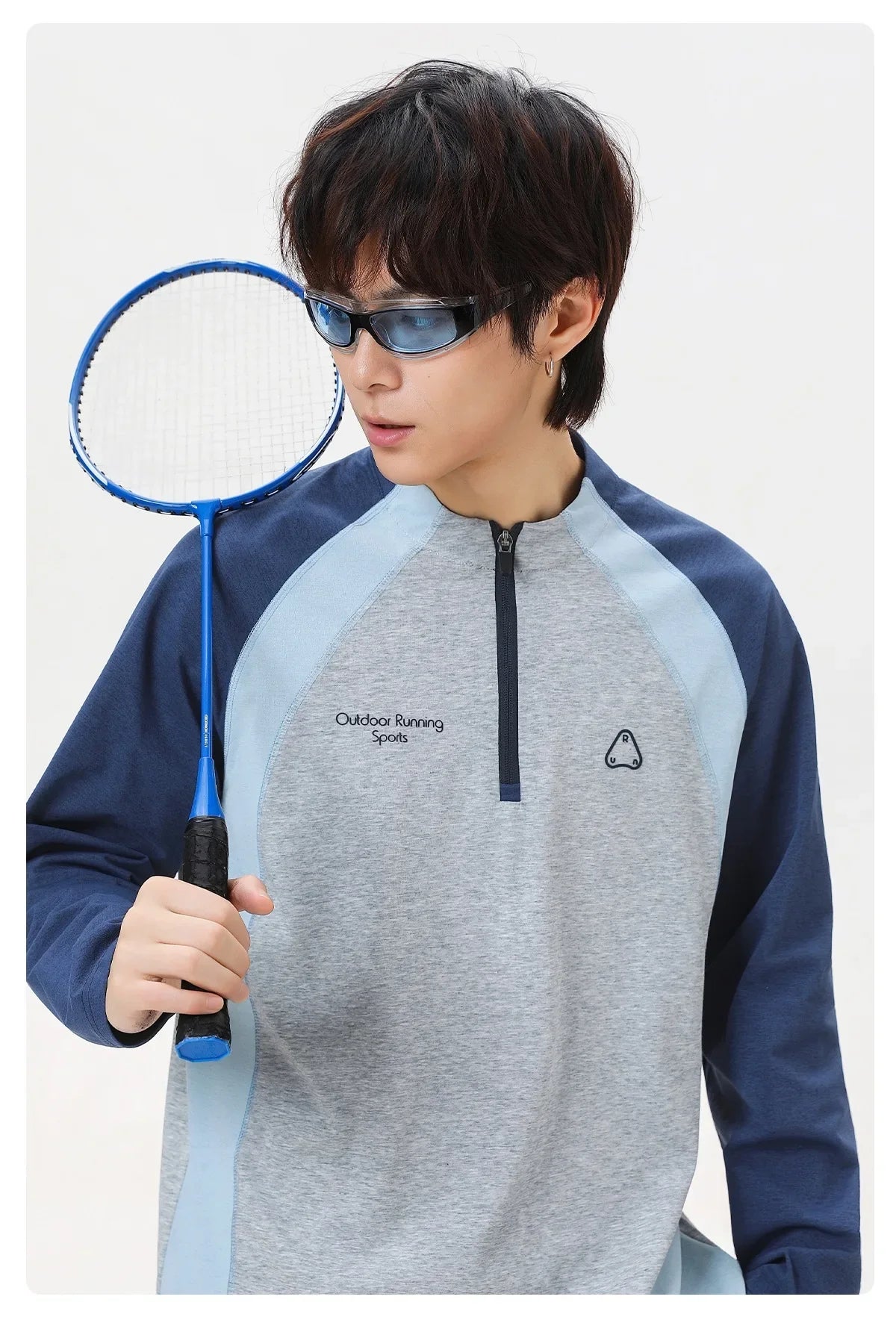 Men's Retro Colorblock Raglan Sleeve Long Sleeve T-Shirt – Loose Fit Half-Zip Athletic Top with Moisture-Wicking Fabric