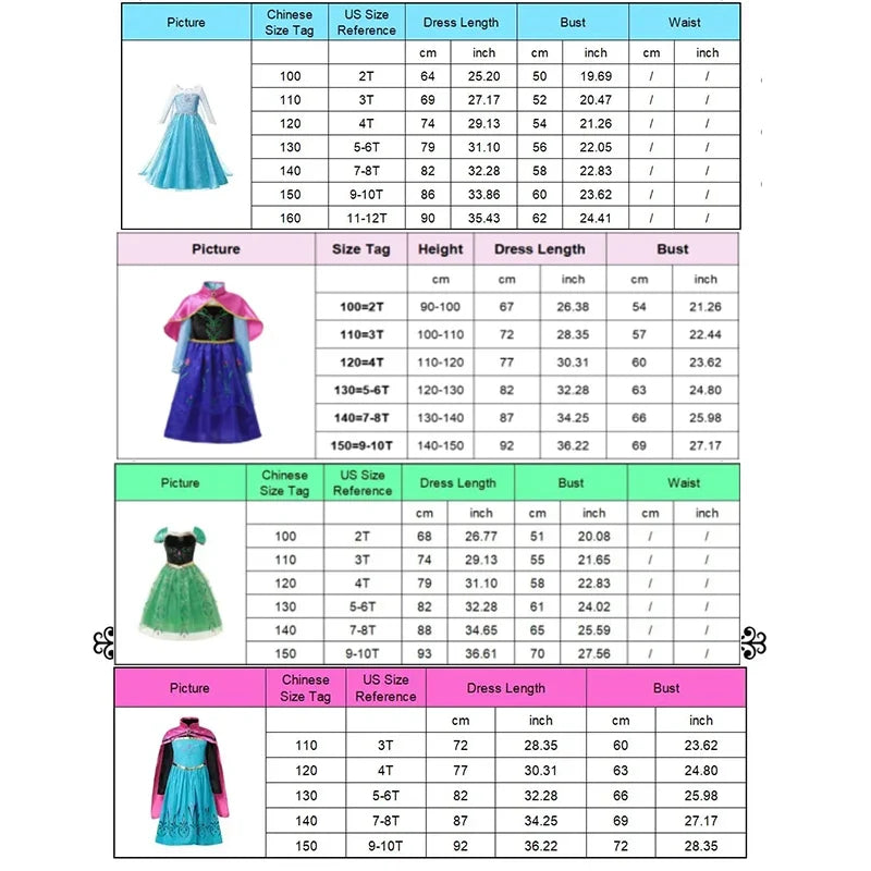 Kids Princess Dress Variety Set for Girl Cosplay Halloween Birthday Party Costume Gown 2-8Y Vestido Girls Birthday Gifts