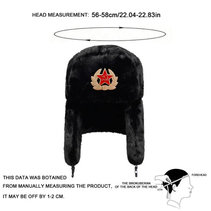 Unisex Five-pointed Star Label Lei Feng Hat Winter Earflap Hat Keep Warm Ski Hat Bomber Hat for Outdoor Riding Snow Activities