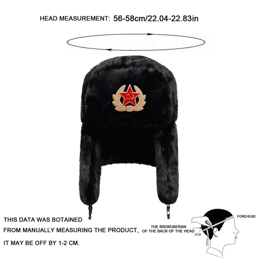 Unisex Five-pointed Star Label Lei Feng Hat Winter Earflap Hat Keep Warm Ski Hat Bomber Hat for Outdoor Riding Snow Activities