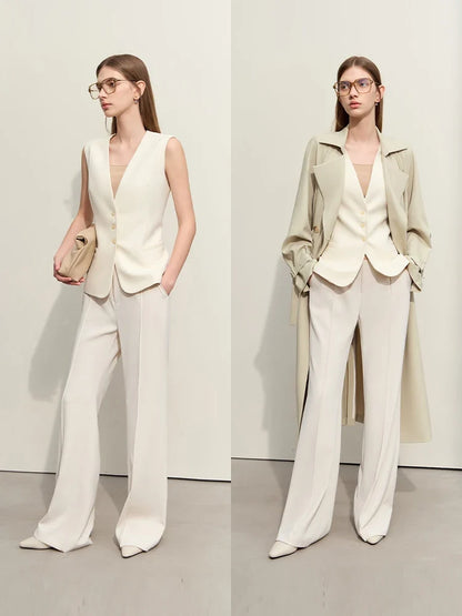 Minimalism Jacket Vests for Women 2025 Summer New Professional Style V-neck Slim Sleeveless Single-breasted Blouse 12441175