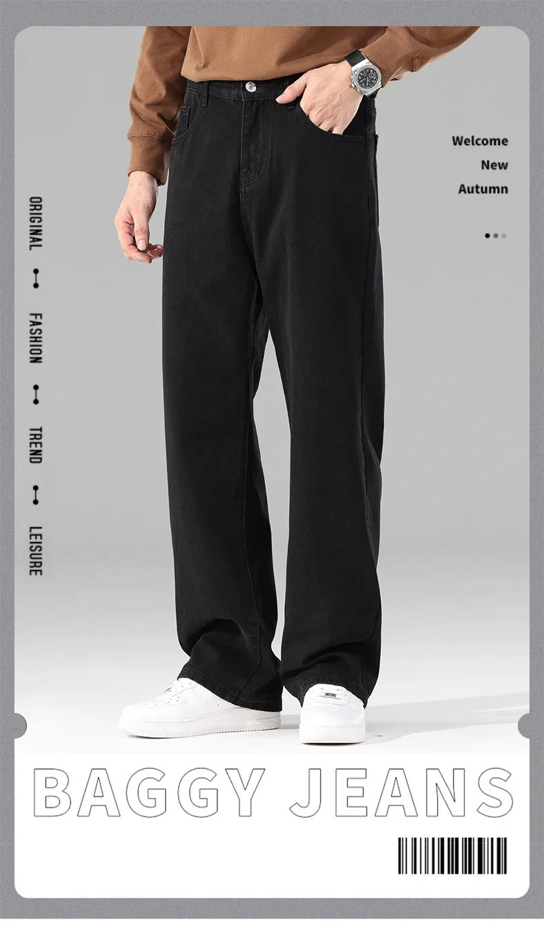 New Autumn Jeans Men Black Casual Baggy Trousers Classic Straight Comfortable Wide Denim Trousers Male Brand Clothing