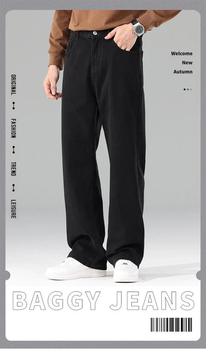 New Autumn Jeans Men Black Casual Baggy Trousers Classic Straight Comfortable Wide Denim Trousers Male Brand Clothing