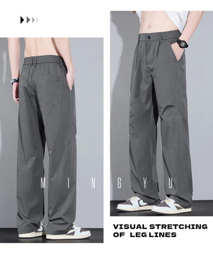 2026 New High Quality Summer Casual Pants Men Solid Color Straight Work Light Gray Outdoor Style Youth Khaki Thin Trousers Male