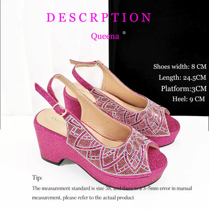 African Shoe and Bag Set for Wedding Women Shoes and Bag To Match Set with Rhinestone Italy Pumps Women Shoes Luxury
