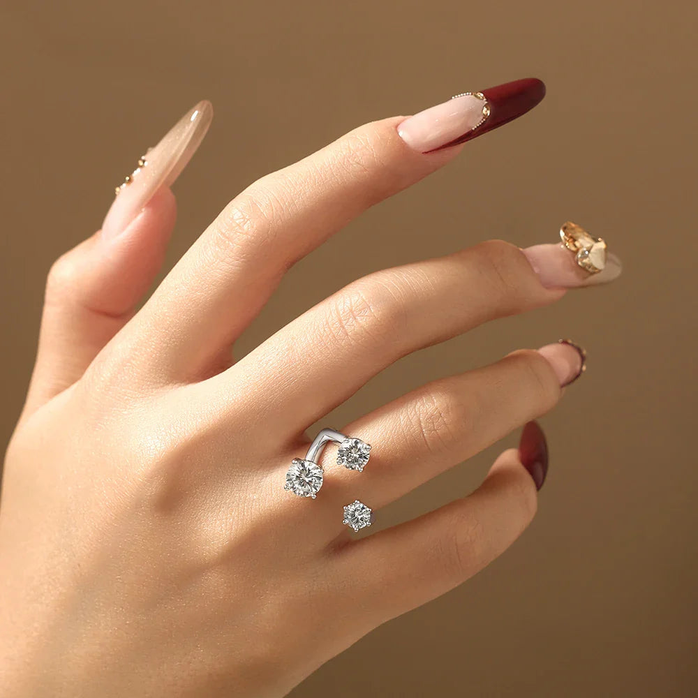 Three Stone Open Bypass Rings 925 Sterling Silver Round Cut Moissanite Women Ring Dainty Personalized Jewelry for Party