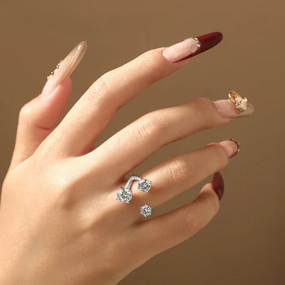 Three Stone Open Bypass Rings 925 Sterling Silver Round Cut Moissanite Women Ring Dainty Personalized Jewelry for Party