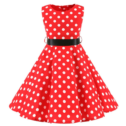 Girl's Retro Dress,Summer Princess Sleeveless Polka Dots Cotton Lightthin Romantic Floral 50s Vintage Dress Party Wedding Daliy