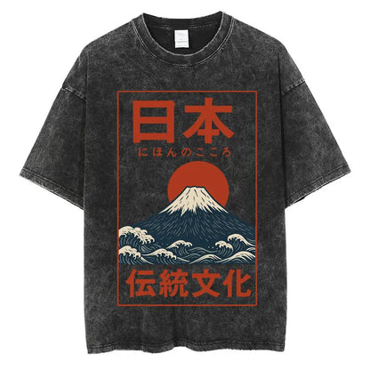 Japanese Tokyo Tokyo Culture Print Washed T Shirt Funny Fashion Vintage Men Women T-shirts Cotton Casual Loose Tees Streetwear