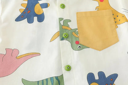 Cotton Clothes Kids Boy Summer Children Print Dinosaur Shirts Denim Shorts 2Pcs/Set Kids Fashion Toddler Tracksuits 0-5 Years