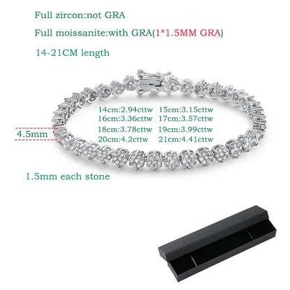 Brilliant Cut Flower Moissanite Tennis Bracelet for Women 1.5mm Gem Full Diamond 925 Sterling Silver Plated 18K Jewelry