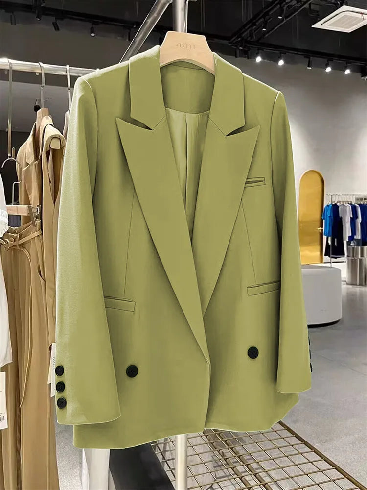 Yellow Casual Women's Small Suit Jacket Trendy  Design Spring Autumn New Korean Style Long Sleeve Fashion Top