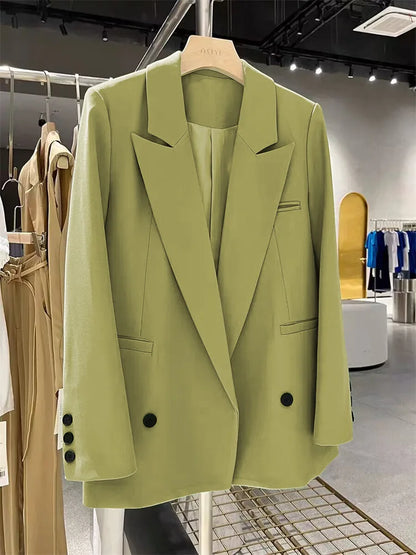 Yellow Casual Women's Small Suit Jacket Trendy  Design Spring Autumn New Korean Style Long Sleeve Fashion Top