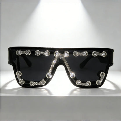 Y2K Oversized Square Sunglasses for Women Men Bling Rhinestone Decor Streewear Punk Statement Eyewear Trendy Fashion Shades