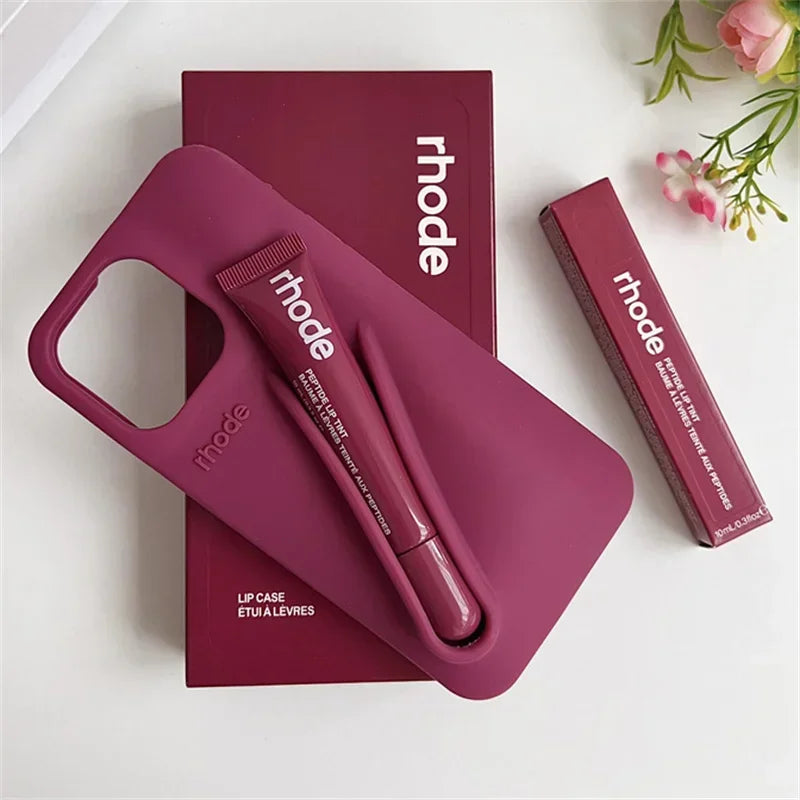 Phone Case with Box and Lipstick for IPhone 15 16 14 13 12 11 Pro Max Plus 17 Air Lip Gloss Portable Soft Silicone Shockproof