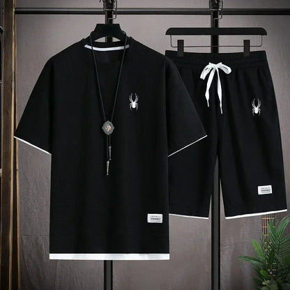 Men's short sleeved T-shirt and sports shorts set casual sportswear Korean fashion summer