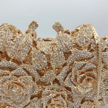 High Quality Luxury Rose Diamond Women Luxury Rhinestone Crossbody Clutch Evening Bag