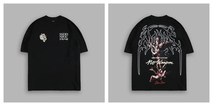 WOLVES CLUB STABILITY "PREMIUM" OVERSIZED TEE IN BLACK Summer Men's and Women's T-shirt Fashion Loose Printed Tops