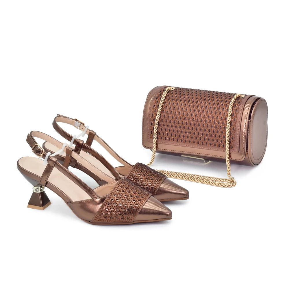 Latest Designer Shoe and Bag Sets From Italy Wedding Shoes for Women Bride African Shoes and Bags Matching Set with Rhinestone